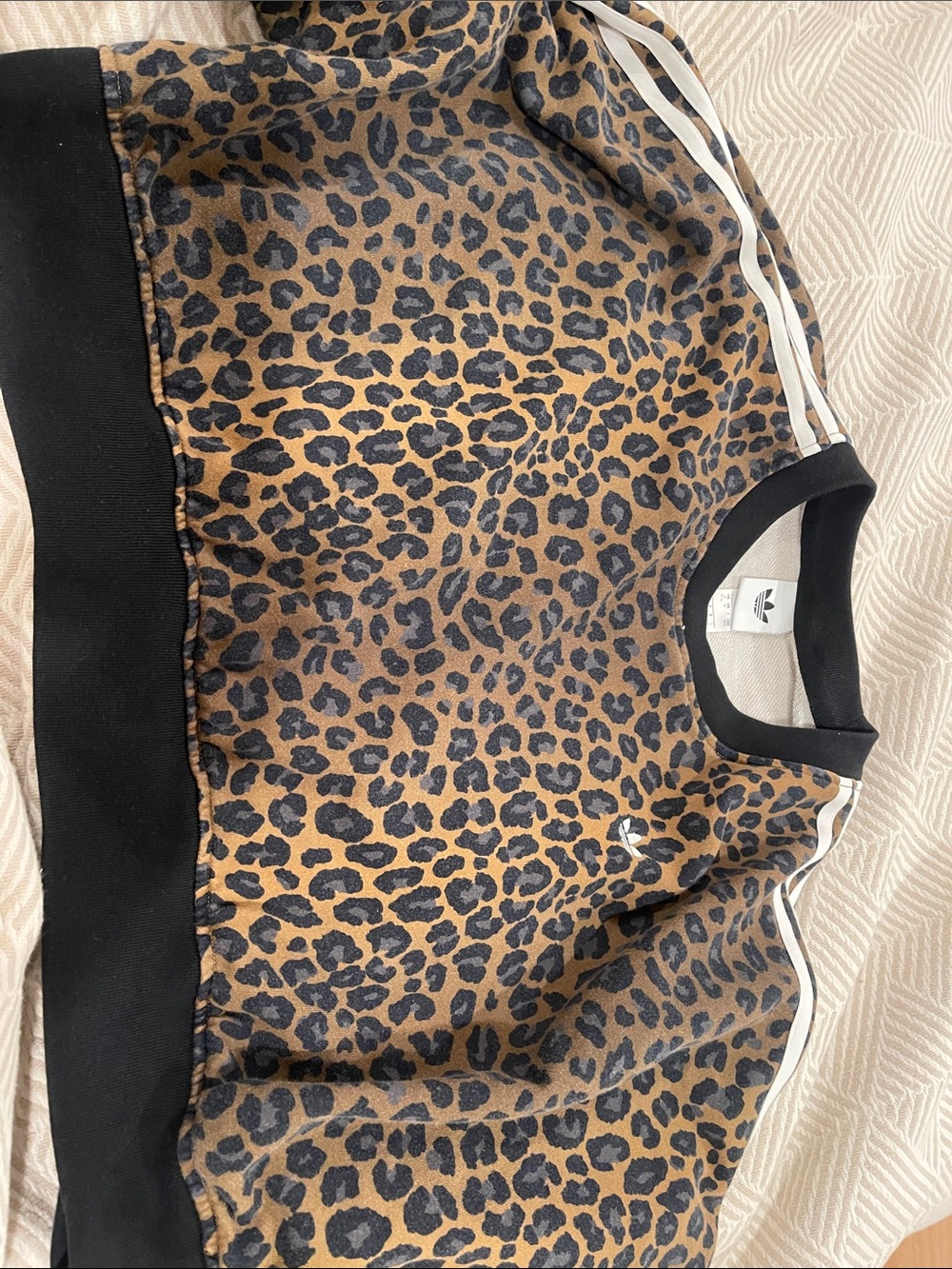 adidas Leopard Print Crewneck - Brown & Black with White Stripes